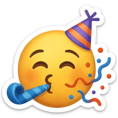 yellow face with party streamer emoji, digital illustration sticker