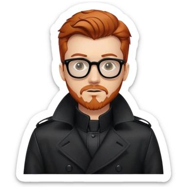Redhead black glasses leather black trench coat and with a goatee redhead sticker