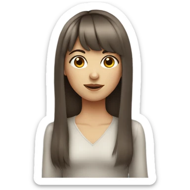 girl with long brown hair with bangs and gray eyes sticker