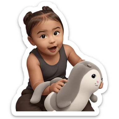 girl with stuffed cat toy sticker