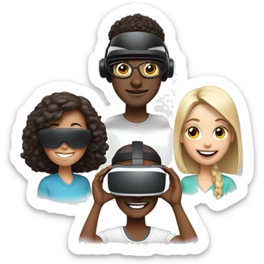 3 people different races, happy, wearingVR headsets sticker