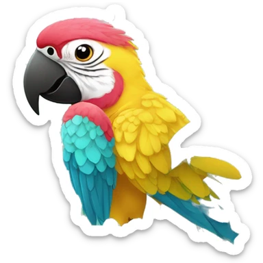 Floral flowers parrot Summer beach cyan pink mustard yellow multicoloured parrot macaw bird holding a plant vine in beak Spanish Italian Mediterranean style floral sticker