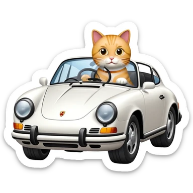 create a car emoji like a Porsche with a cat driver sticker