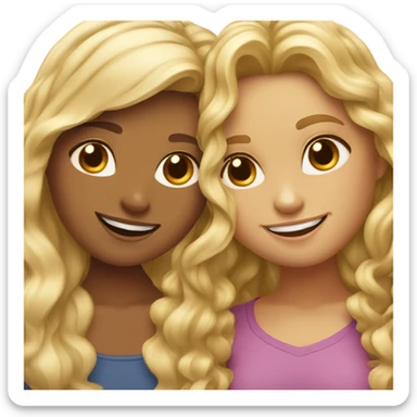 blonde straight hair girl and brown curly haired girl best friends sticker