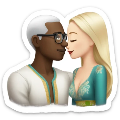 Balinese dark skin guy with glasses kisses white-skinned Russian girl sticker