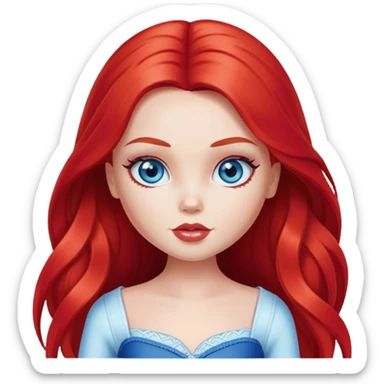 pretty bratz girl, bright red long hair, blue eyes, white skin sticker