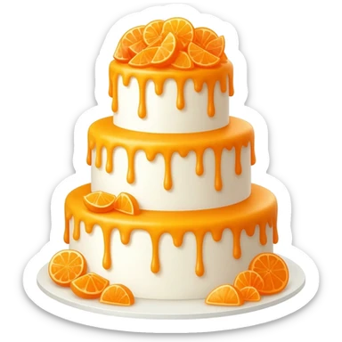 Elegant white wedding tiered caked decorated with candied oranges dripping orange icing sticker