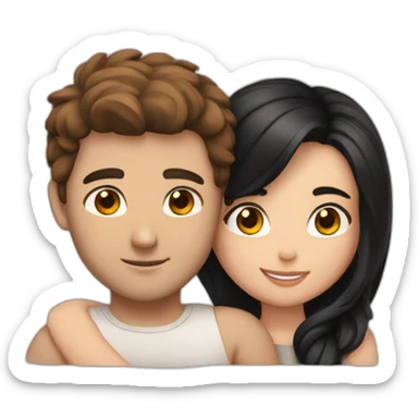 A Guy with brown hair and a girl with black hair cuddling sticker