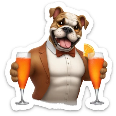 a bulldog winning trivia at a bar while drinking an aperol spritz sticker