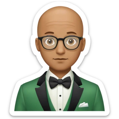 Brown bald man with glasses green tuxedo  sticker