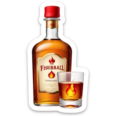 Small bottle of whiskey that says fireball in big capital letters with a red cap and the whiskey is smiling it’s so happy  sticker