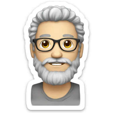 man white-skinned with long gray and brown hipster  beard and curly hair and glasses sticker