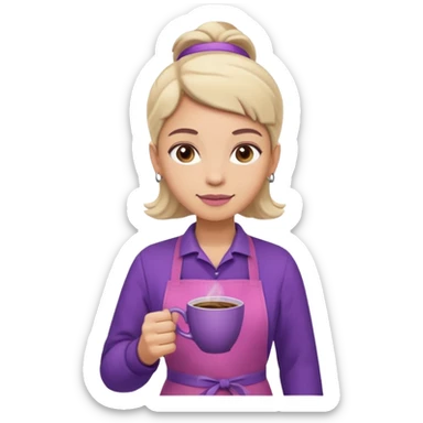 Create 3D minimalist emoji in the style of Coffee Lover — a coffee shop and roastery brand.
Style: cozy, warm.
Colors — purple-pink range.
barista with coffee sticker