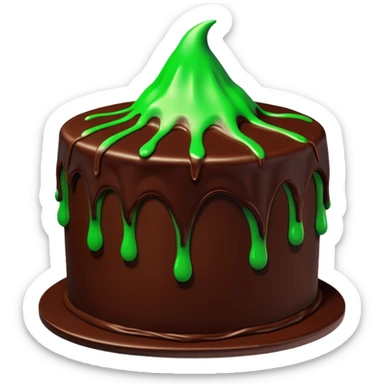 Chocolate Halloween cake with glowing green frosting dripping down the sides sticker
