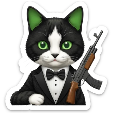 tuxedo cat with an ak47 gun sticker