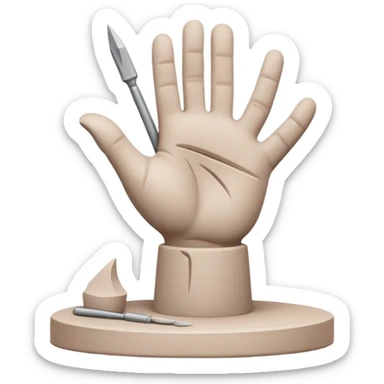 Sculpting icon, clay being shaped with sculpting tools, unfinished sculpture on a textured surface, minimalistic style, clean lines, transparent background. sticker