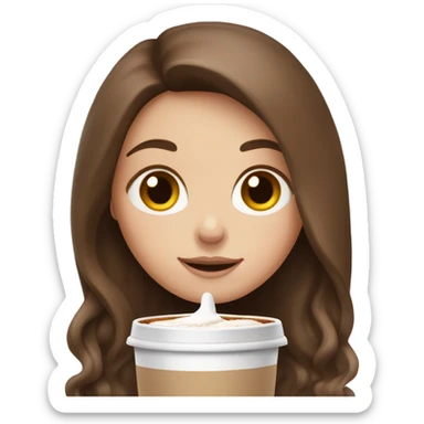 white girl with brown long hair and a hot chocolate sticker