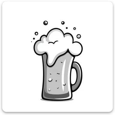 A hand drawn mug of beer with bubbles and foam at the top sticker