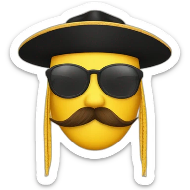 yellow sedge hat and fu Manchu moustache sticker