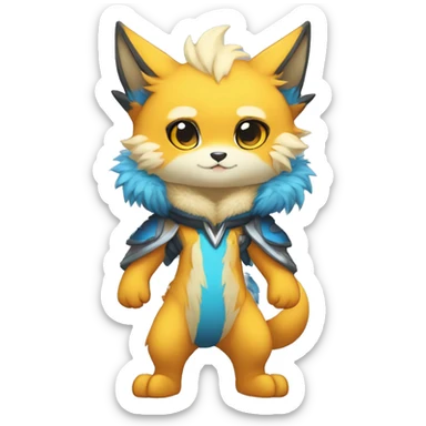 Anthro-Edgy-Cool-Blue-Yellow-Beige-Orange-Contrast-Colors-Fantasy-Fur-Sona-Chibi-Shiny-Fakémon-Hybrid full body sticker