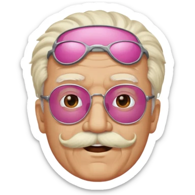 old guy with funny hair and shades and pink mustache sticker