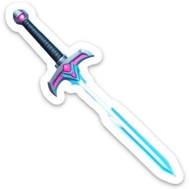 Clash of Clans aesthetic: Cinematic Playful Laser Sword Emoji, rendered in a 3D vector-style similar to standard emojis with minimal shading and bold, simplified shapes. A compact, vibrant energy blade with a neon-hued, glowing edge and futuristic hilt, softly glowing with a radiant cosmic charm. Simplified yet unmistakably iconic, highly detailed and consistent, glowing with a soft pulsating brilliance and high shine. Stylized with a touch of interstellar elegance and a soft glowing outline, capturing the essence of a legendary energy blade with a friendly, playful manner! sticker