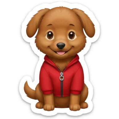 a dog with legs and arms with red clothers on sticker
