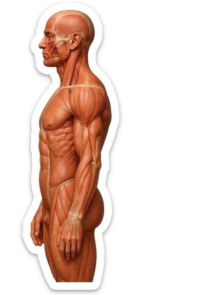 corpo umano anatomico di profilo realistico con schiena piatta, iperrealistico 4k sticker