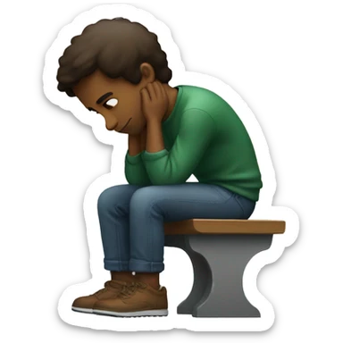 Guy sitting on his knees leaning over a bench sticker