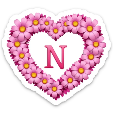 Heart shape of many this flower 🌸 inside it N letter sticker