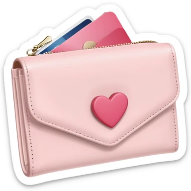 white wallet with heart charm, clean girl aesthetic, pastel tones sticker
