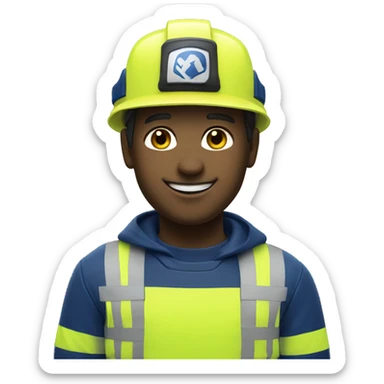 a male rescuer with a fluorescent yellow and blue navy outfit and a fluorescent yellow helmet smiling sticker