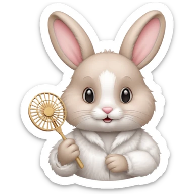 A rabbit hold a folding fan playfully sticker