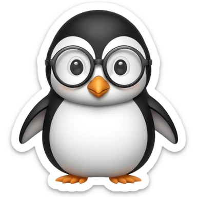 penguin with round glasses emoji style sticker