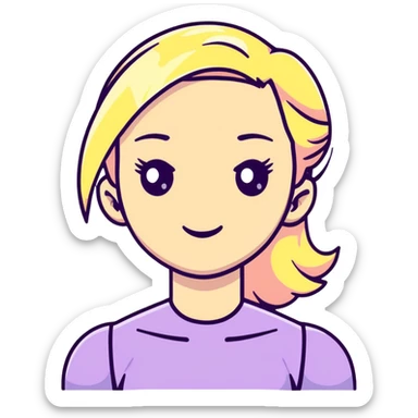 Poppy music artist, blonde woman with pastel colors, android-like expression sticker