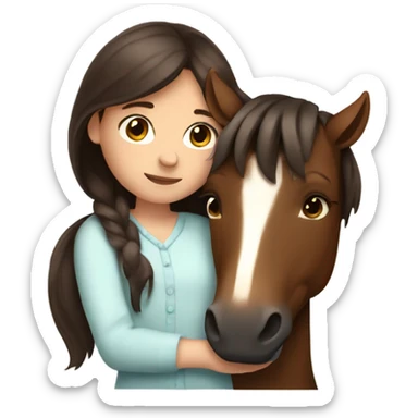 Girl with dark brown hair hugging brown horse with white spots  sticker