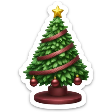 Realistic decorated green and burgundy Christmas tree sticker