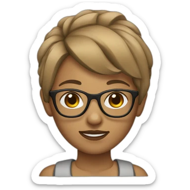 girl with light brown wolf cut and glasses sticker