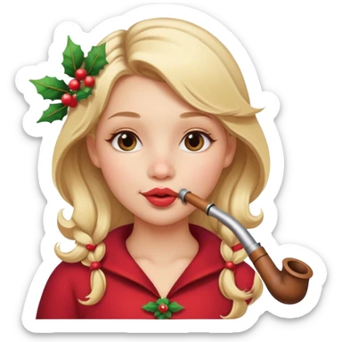 A beautiful girl with blonde hair with a festive pipe in her mouth sticker