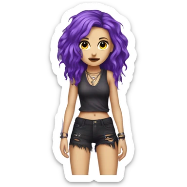 Lili, exiled punk angel, woman, defiantly hides her wings, purple hair, sexy, pretty. sticker