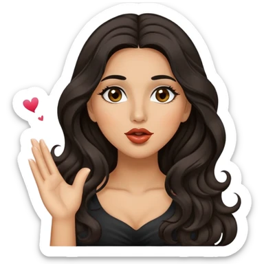 woman with olive skin, brown eyes and long lashes, and long black wavy hair blowing a kiss sticker