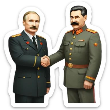 Stalin shakes Putin's hand. Putin in a suit, Stalin in a tunic sticker