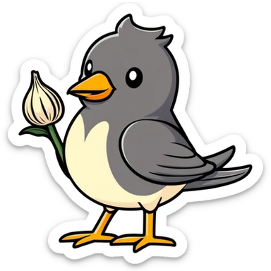bird with a garlic-shaped body, cartoonish sticker style sticker