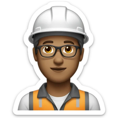 Engineer, white hard hat, light skin tone, dark brown Hair, glasses, square jawline sticker