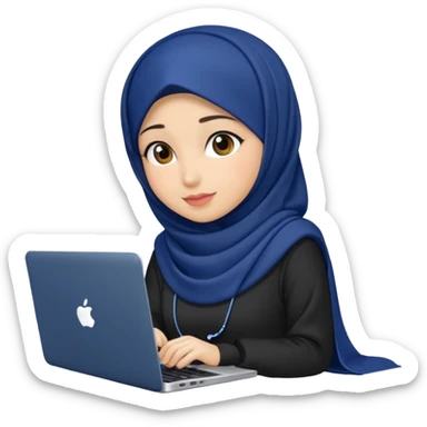 dark blue hijab cute girls with labtop  sticker