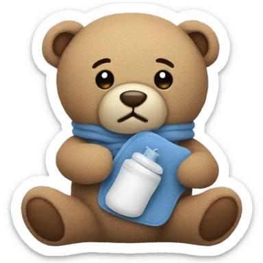 Teddy Holding a hot water bottle or heating pad  sticker