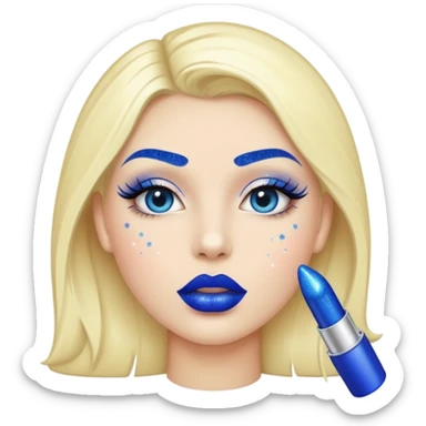 blue lipstick with glitter sticker