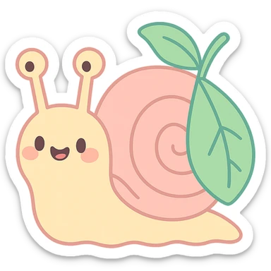 pastel snail with a leaf backpack, kawaii soft nature tone, pastel-toon style sticker