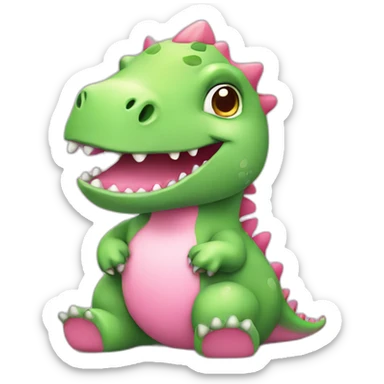 cute chubby sitting green dinosaur with pink unicorn horn sticker