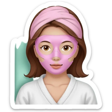 Brown hair white asian Lady with pastel pink face mask spa beauty full face relaxing  sticker